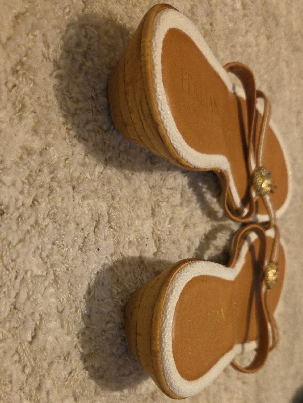 Italian Shoemakers Brown and White Leather Slide Sandals with Gold Medallion - Picture 7 of 7